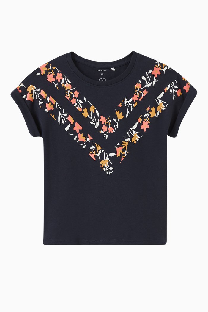 

Floral-print T-shirt in Cotton, Blue