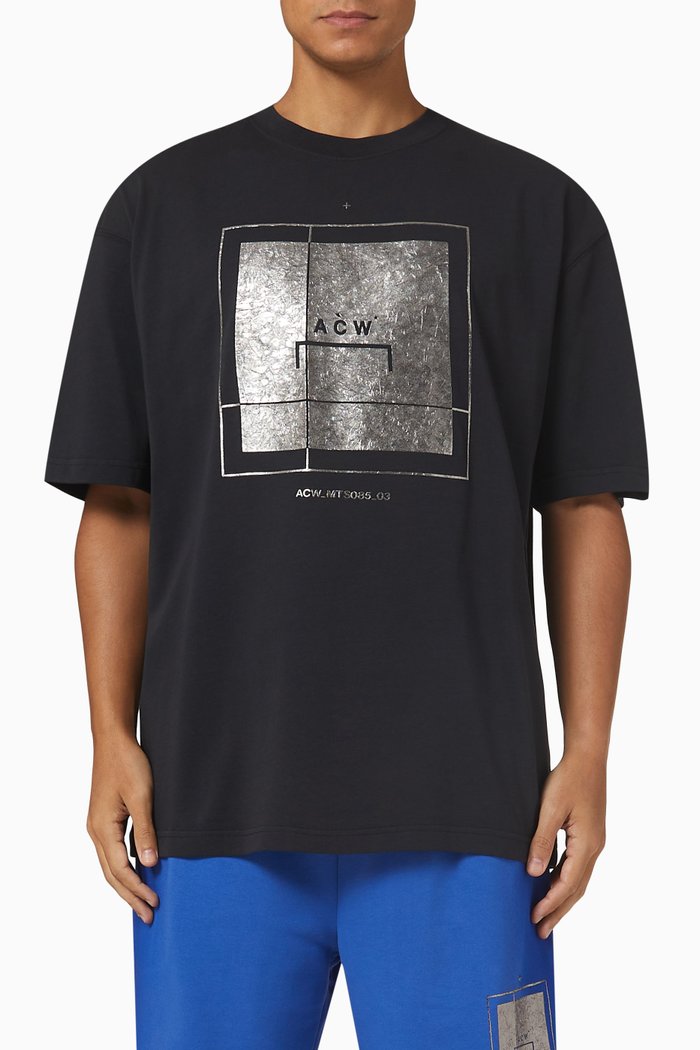 

Foil Grid T-shirt in Cotton Jersey, Black