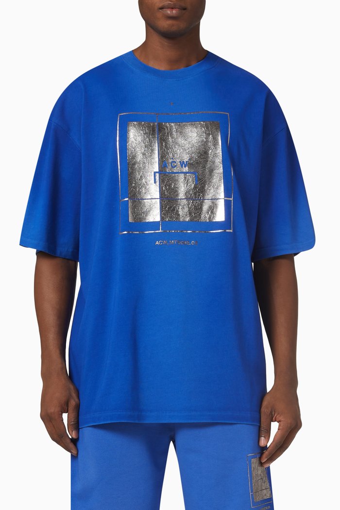 

Foil Grid T-shirt in Cotton Jersey, Blue
