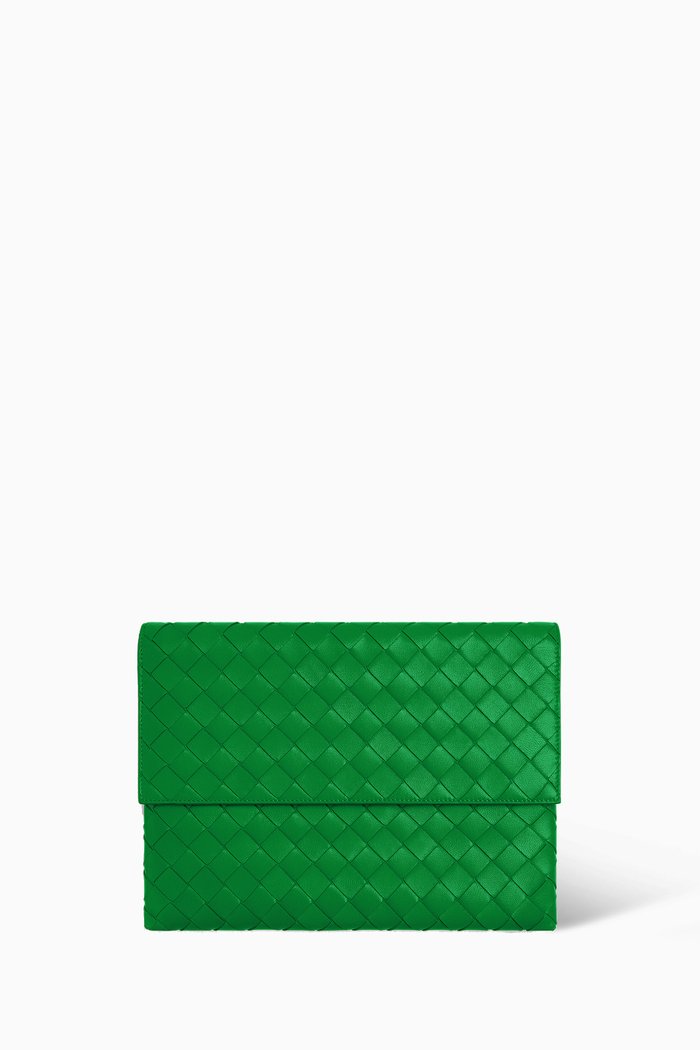 

Flap Pouch in Intrecciato Nappa, Green