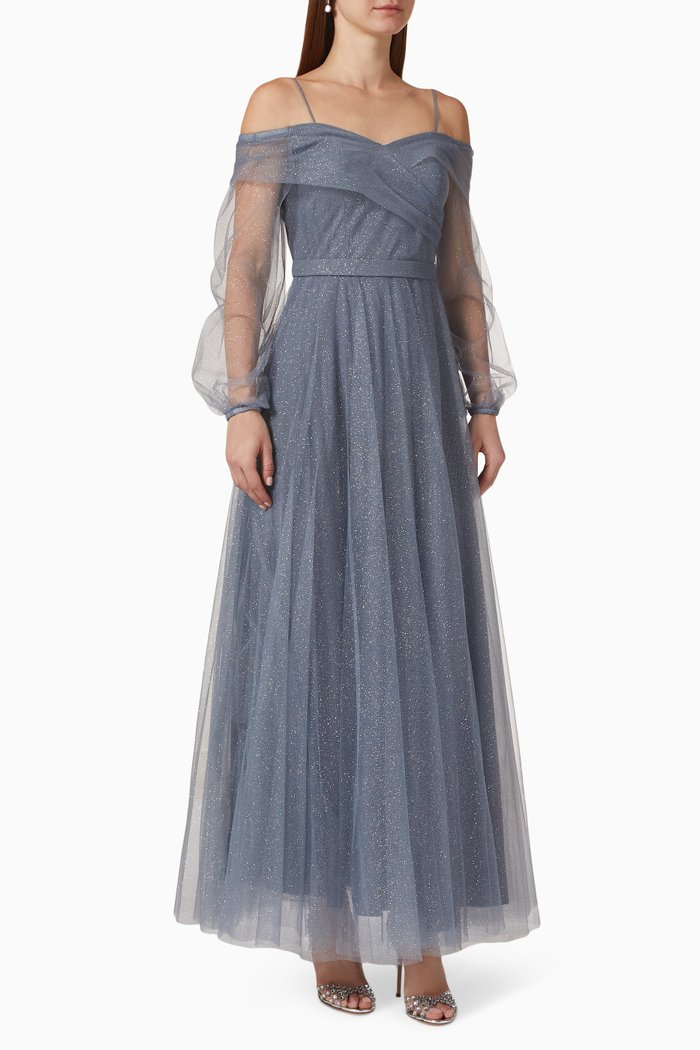 

Off-shoulder Dress in Tulle, Grey