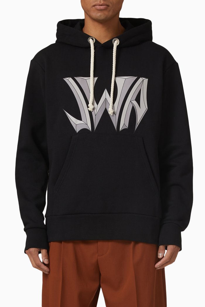 

Gothic Logo Hoodie in Cotton Jersey, Black