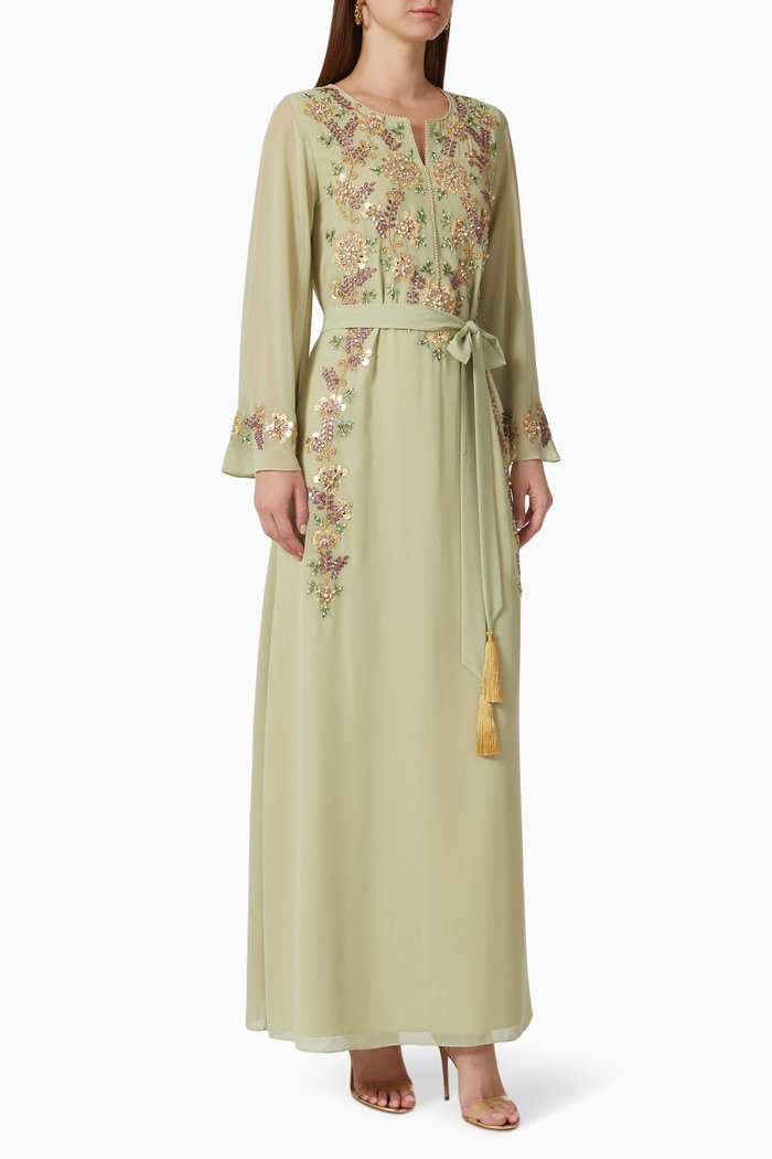 

Lina Embroidered Kaftan in Chiffon, Green