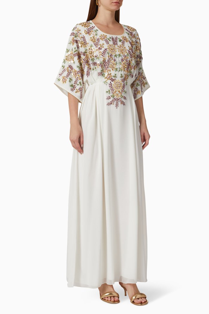 

Daria Embroidered Kaftan in Chiffon, Neutral
