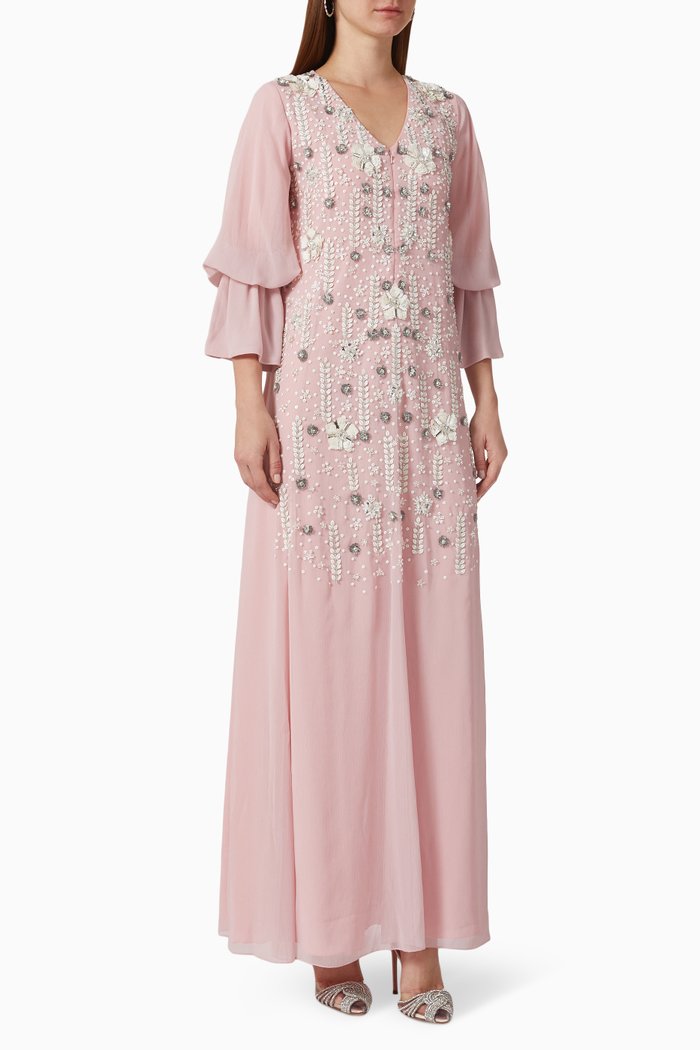 

Emily Embroidered Kaftan in Chiffon, Pink