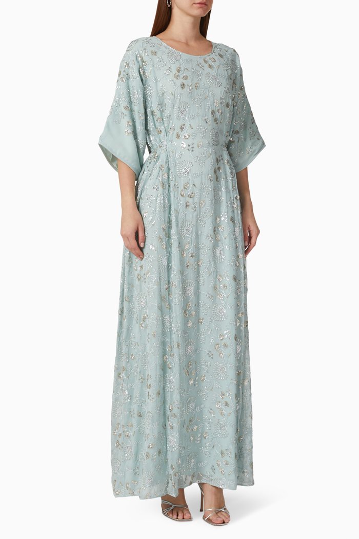 

Sahar Embroidered Kaftan in Georgette, Blue