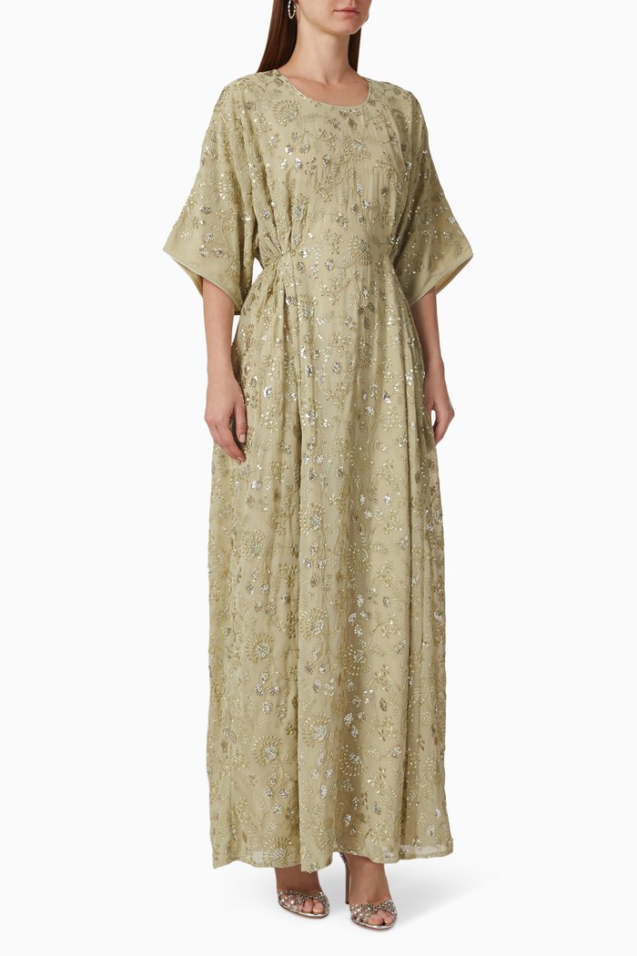 

Sahar Embroidered Kaftan in Georgette, Green