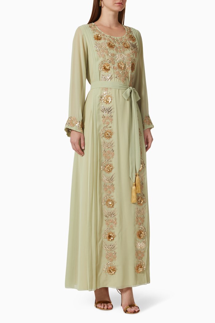 

Zana 3D Embroidered Jalabiya in Chiffon, Green