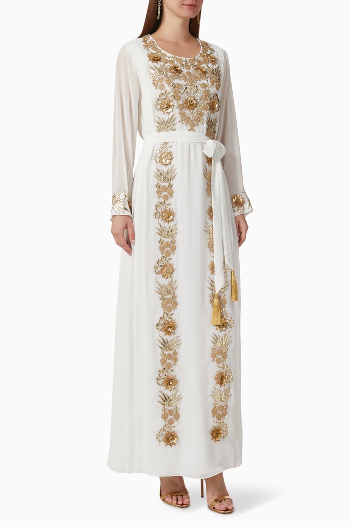 

Zana 3D Embroidered Jalabiya in Chiffon, White
