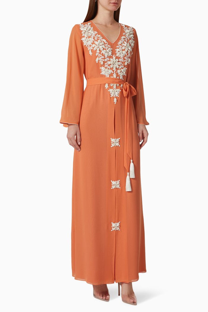 

Xenia Embroidered Kaftan in Chiffon, Orange