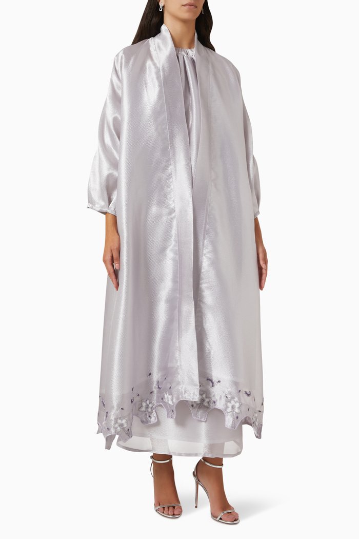 

Embroidered Abaya Set in Organza, Purple