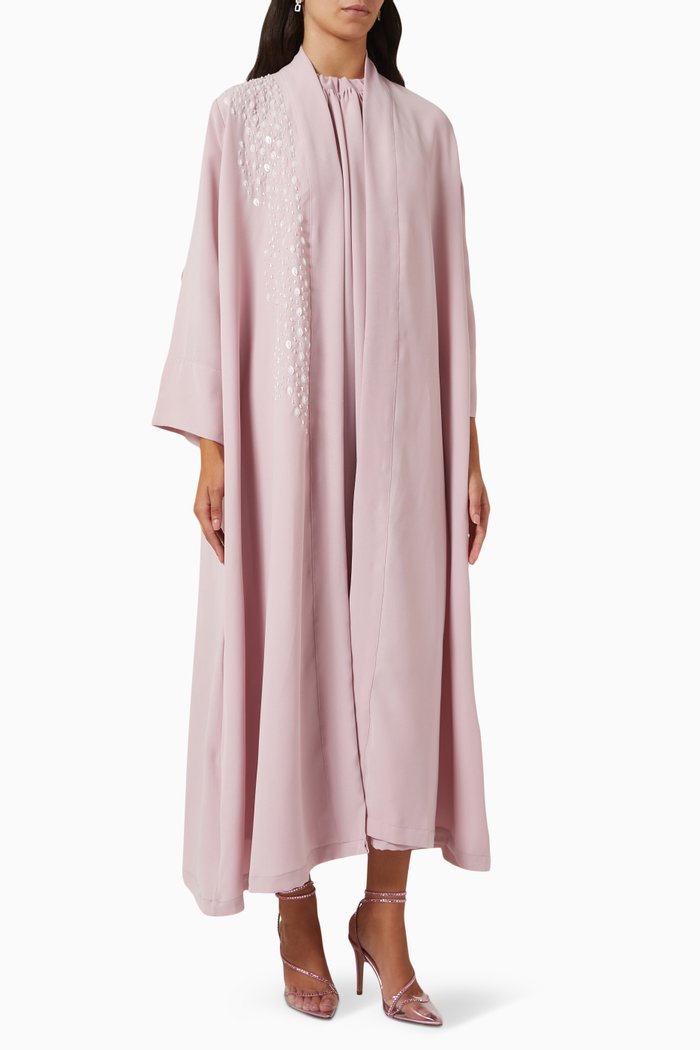 

Embroidered Abaya Set in Crepe, Pink