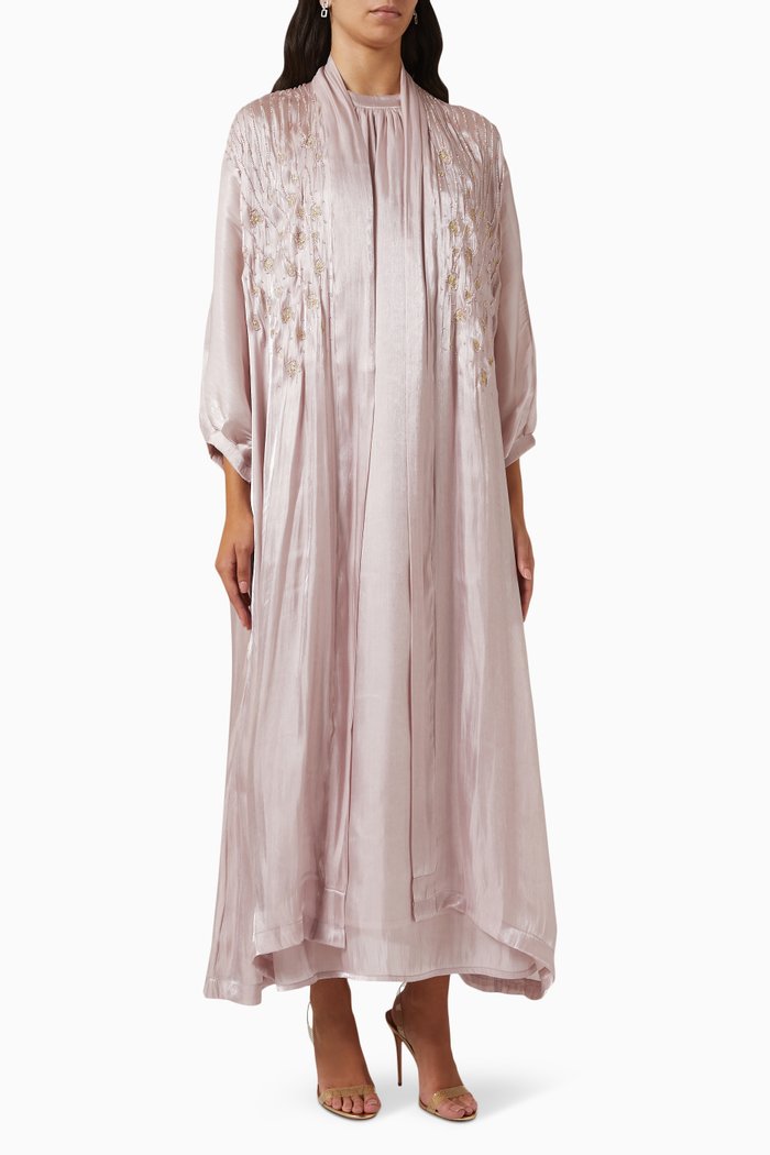 

Embellished Abaya Set in Silk, Pink