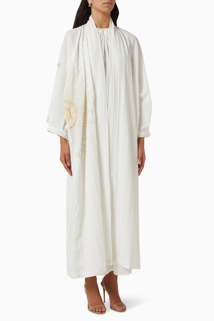 

Embellished Abaya Set in Crepe, White