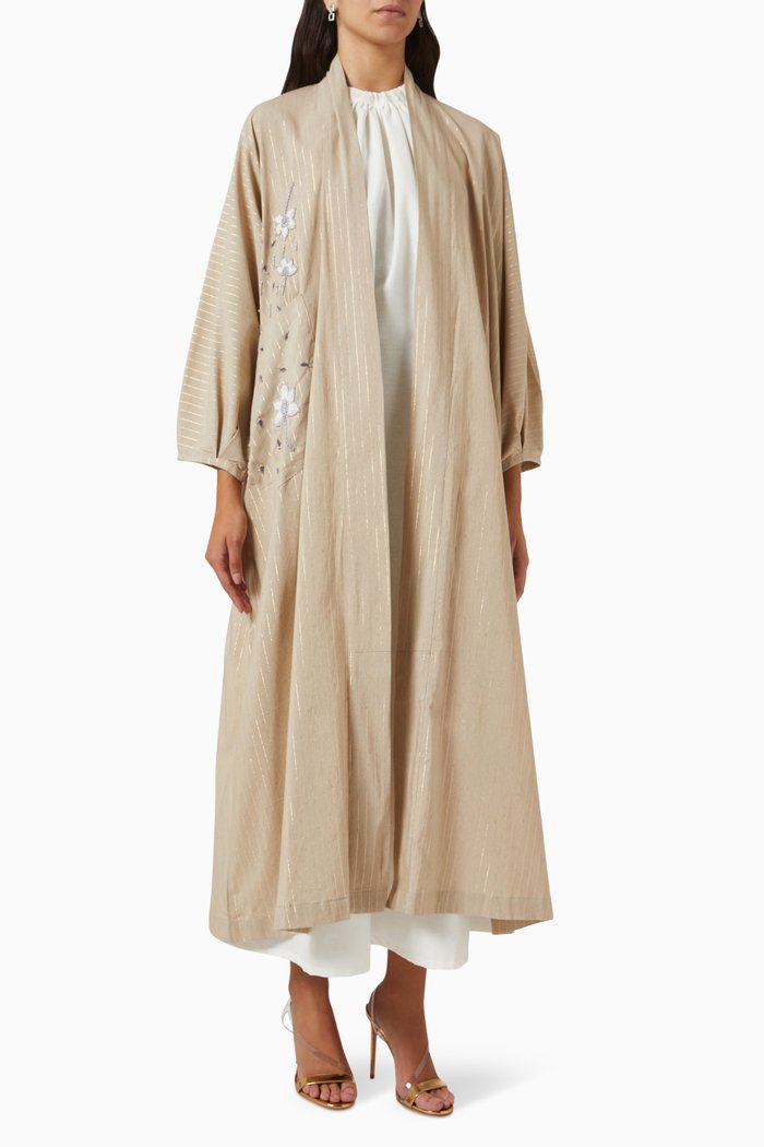 

Embellished Abaya Set in Linen, Neutral