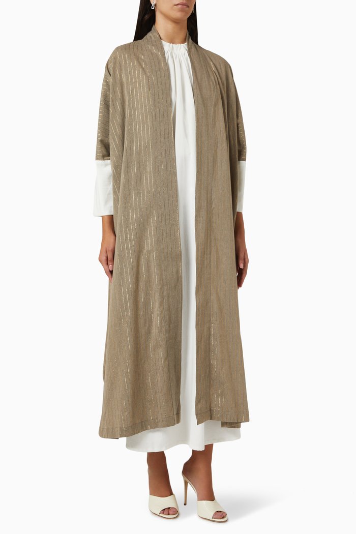 

Fringe Abaya Set in Linen, Neutral