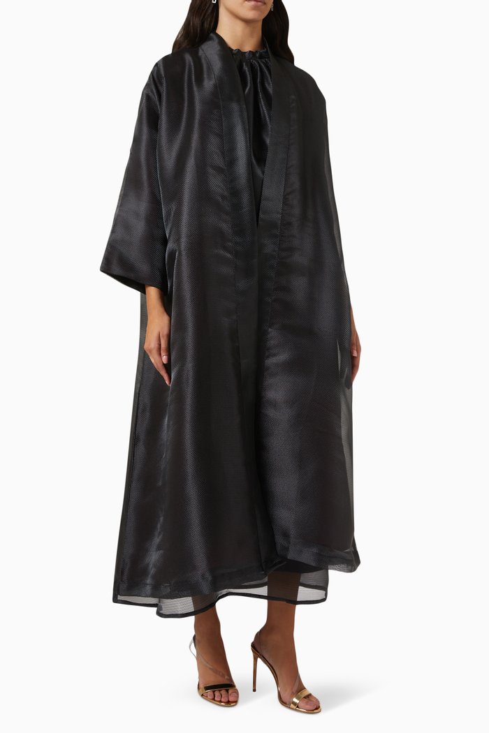 

Embellished Abaya Set in Linen, Black