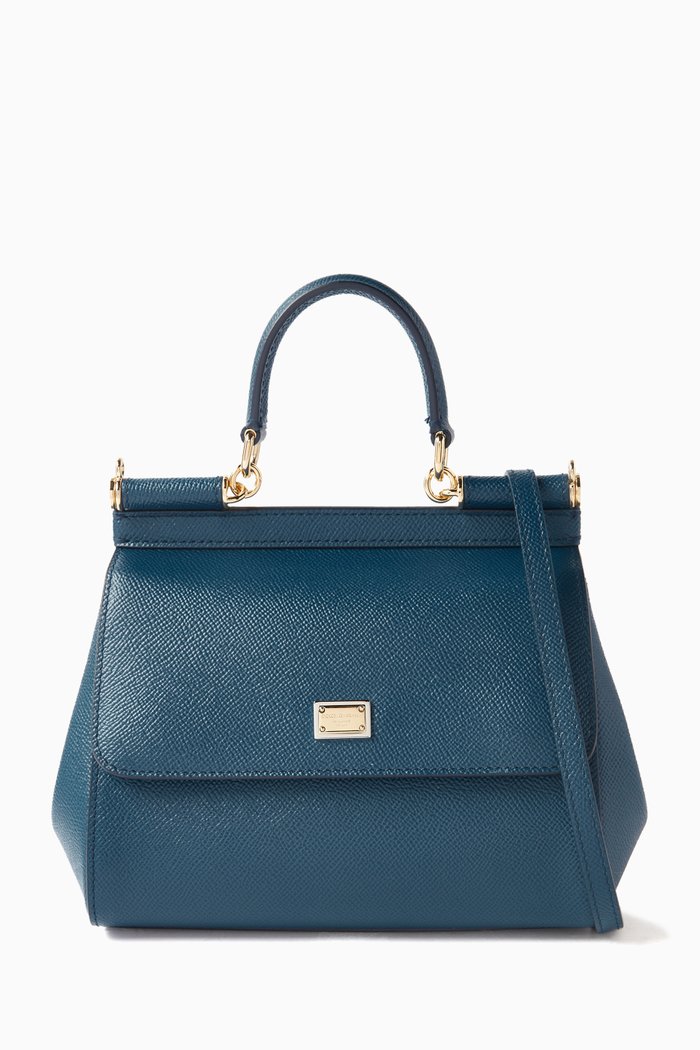 

Sicily Small Top Handle Bag in Dauphine Leather, Blue
