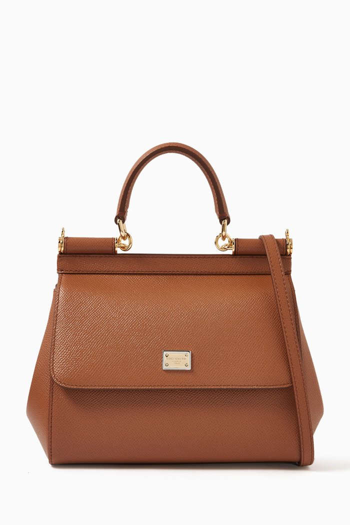 

Sicily Small Top Handle Bag in Dauphine Leather, Brown