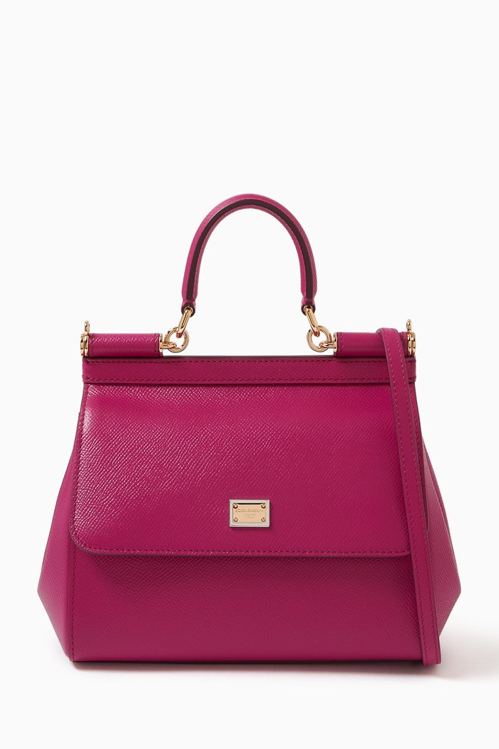 

Sicily Small Top Handle Bag in Dauphine Leather, Pink