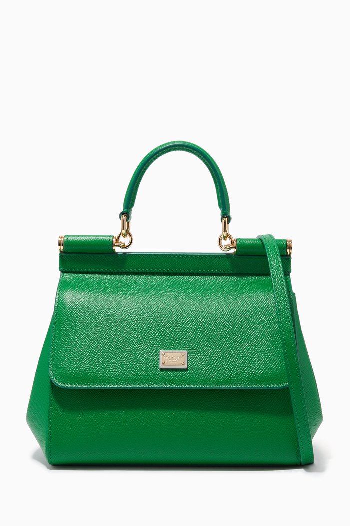 

Sicily Small Top Handle Bag in Dauphine Leather, Green