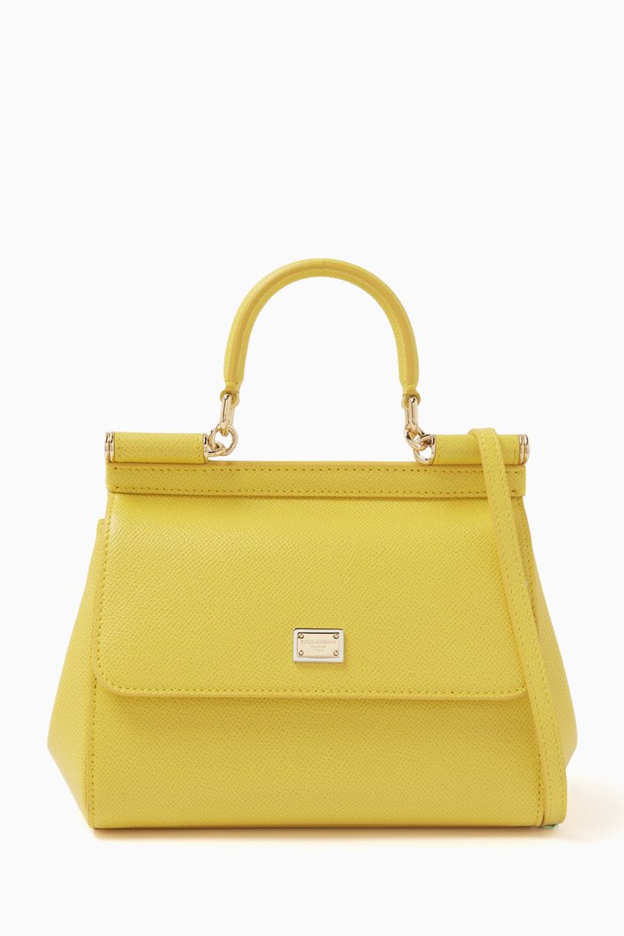 

Sicily Small Top Handle Bag in Dauphine Leather, Yellow