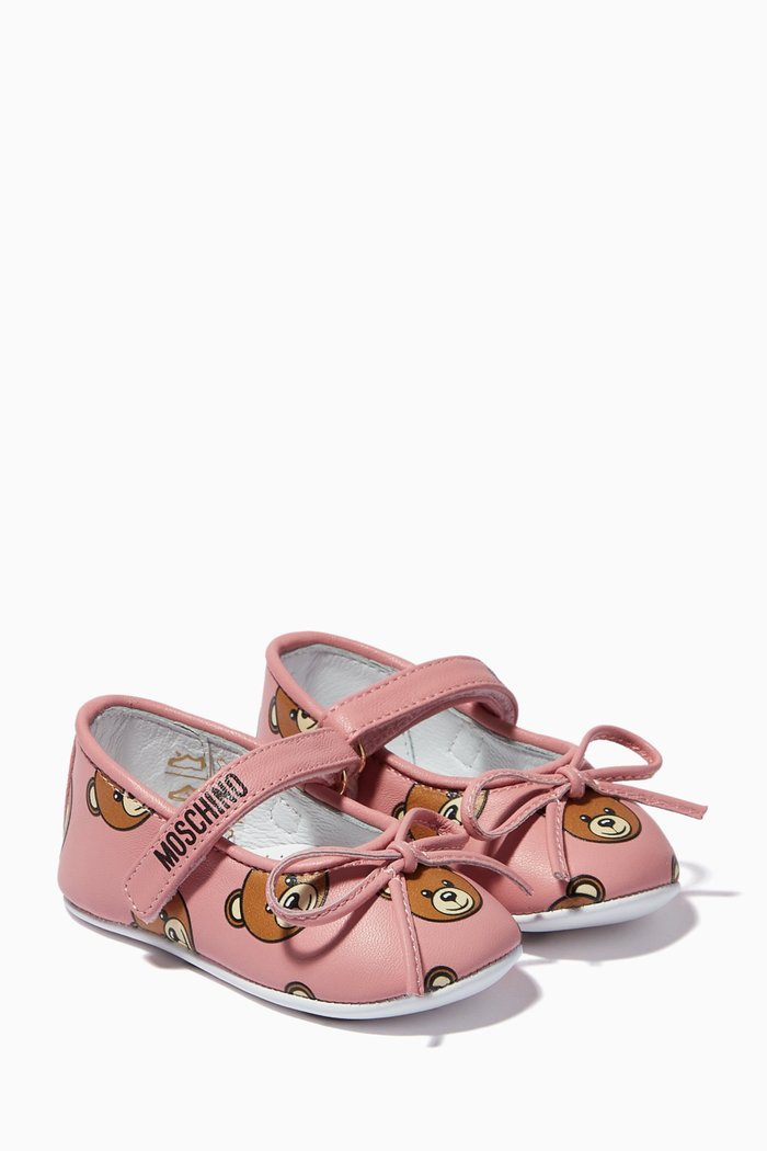 

Teddy Bear Logo Ballerinas in Leather, Pink