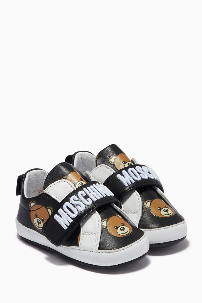 

Teddy Bear Logo Sneakers in Leather, Black