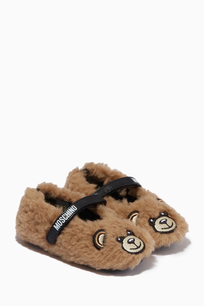 

Teddy Bear Mary Jane Shoes in Faux Shearling & Leather, Brown