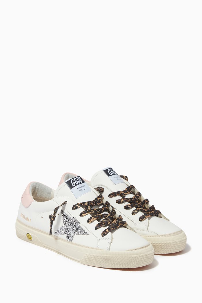 

May Sneakers with Glitter Star in Leather, White