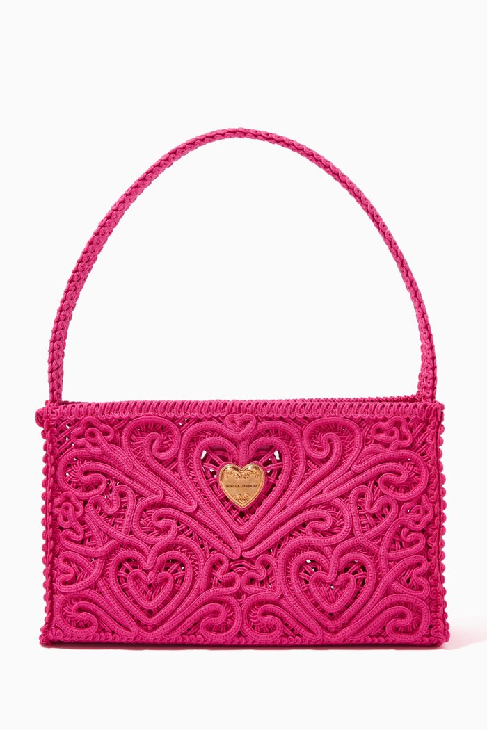 

Beatrice Small Shoulder Bag in Cordonetto Lace, Pink
