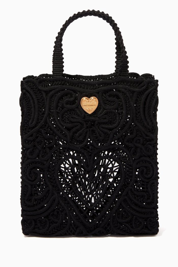 

Beatrice Small Tote Bag in Cordonetto Lace, Black