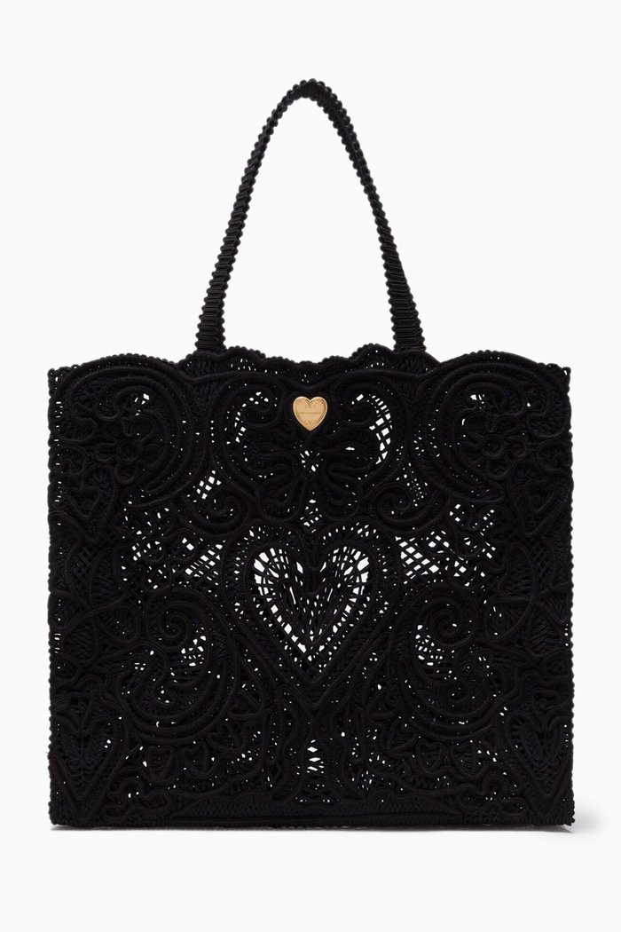 

Large Tote Bag in Cordonetto Lace, Black