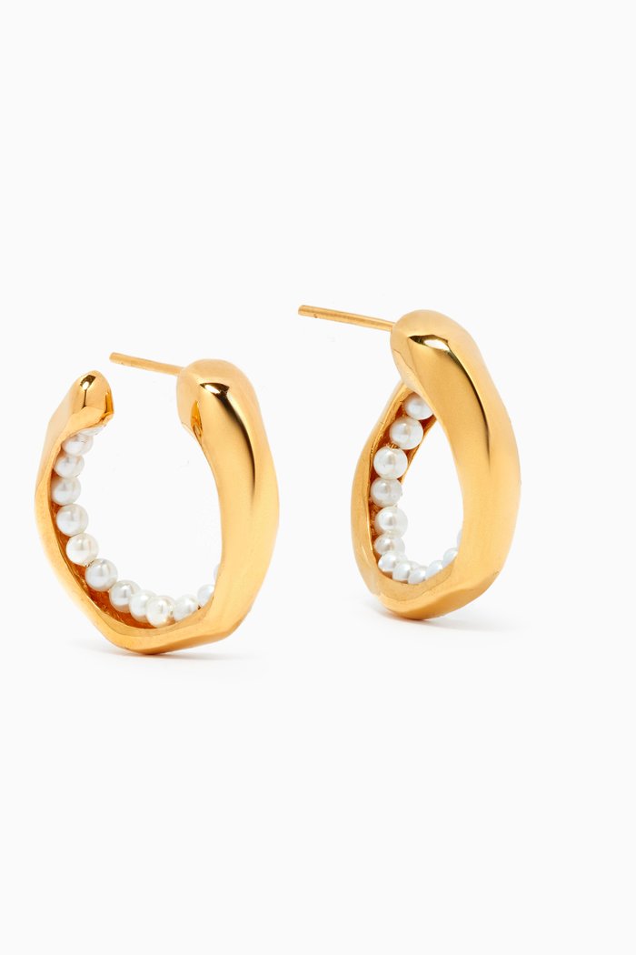 

Bora Bora Pearl Mini Hoops in 22kt Gold-plated Bronze, White