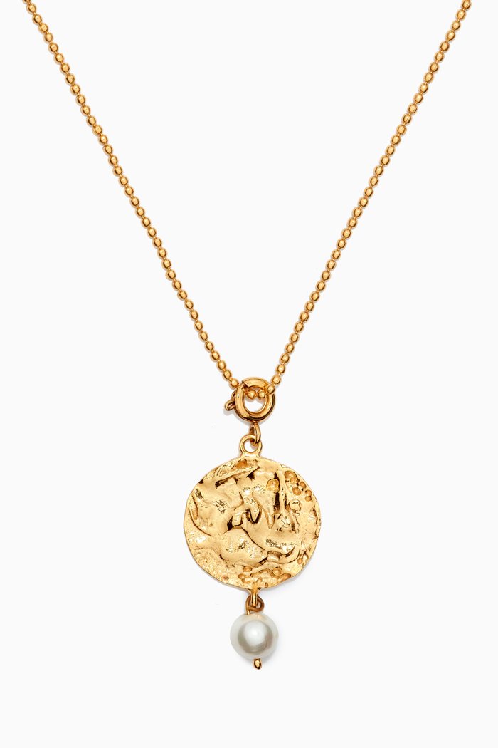 

Nymph's Pearl Charm Necklace in 22kt Gold-plated Bronze, White
