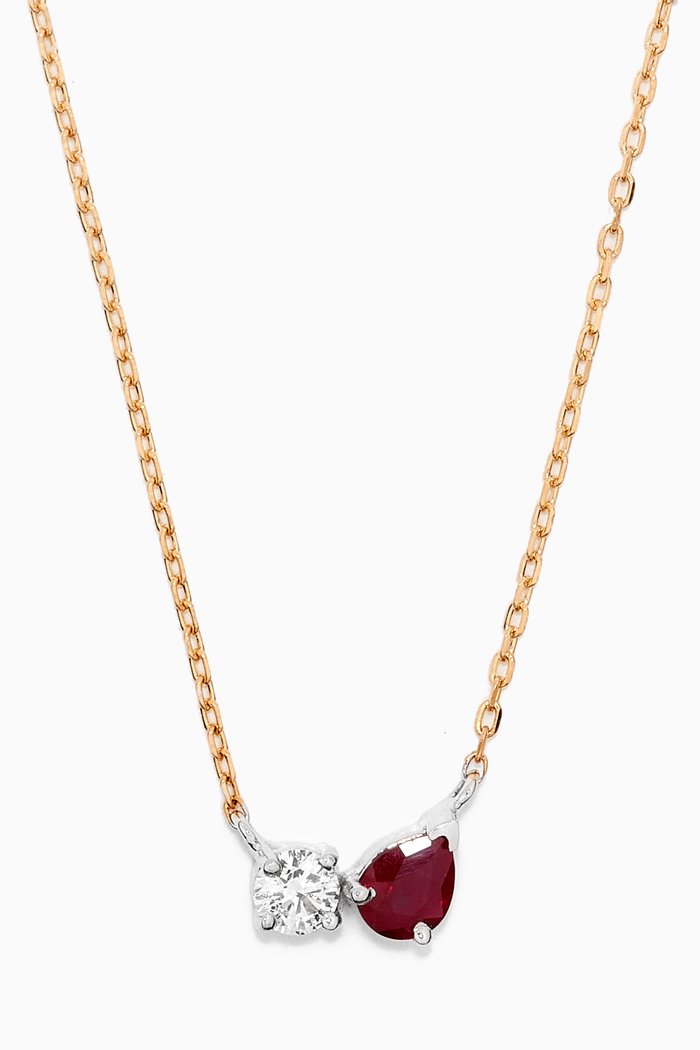 Diamond & Ruby Duo Necklace in 18kt Yellow Gold