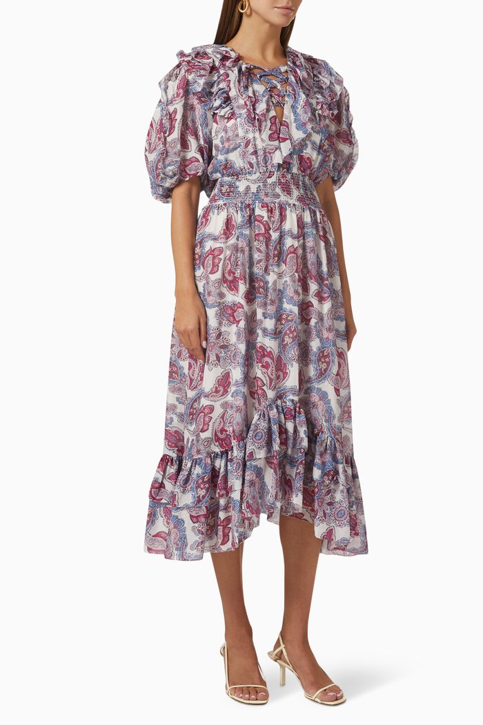 

Patricia Paisley-print Midi Dress in Silk-cotton, Multicolour