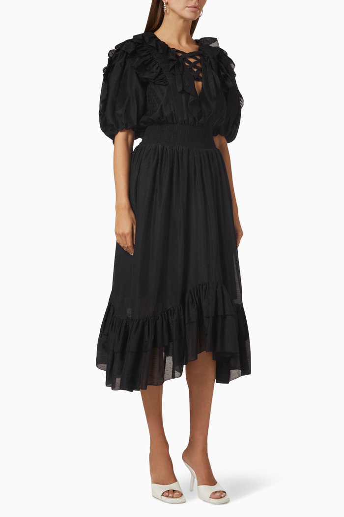 Patricia Midi Dress in Silk-cotton, Black