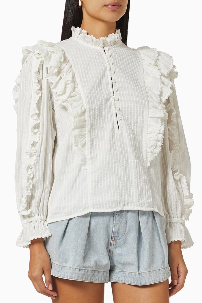 

Luciana Ruffled Top in Crinkle-cotton, Neutral