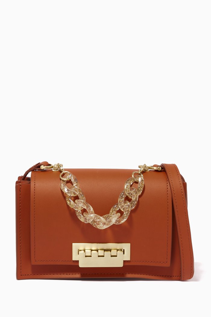 Earthette Crossbody Bag in Calf Leather, Brown