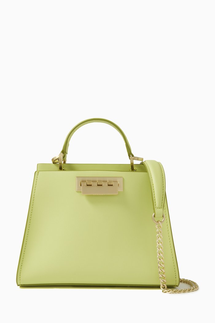 

Small Earthette Top Handle Bag in Leather, Green