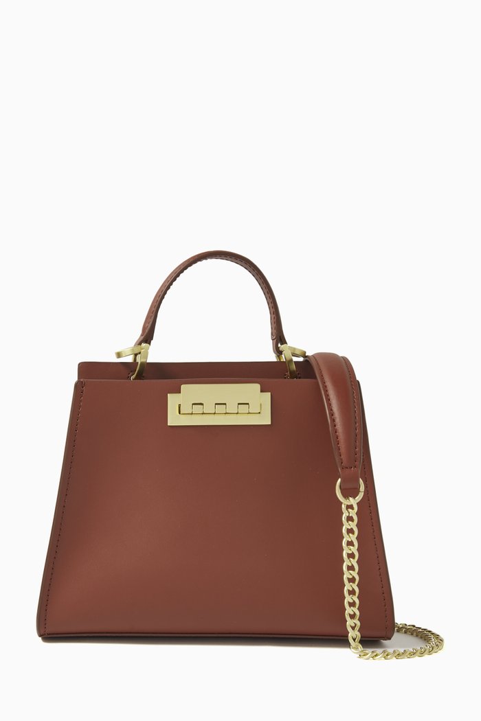 

Small Earthette Top Handle Bag in Leather, Brown