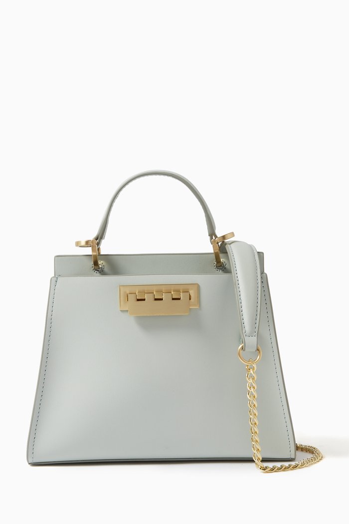 

Small Earthette Double Compartment Top Handle Bag in Leather, Grey