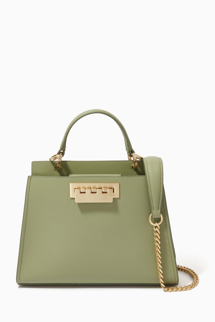 

Small Earthette Top Handle Bag in Leather, Green