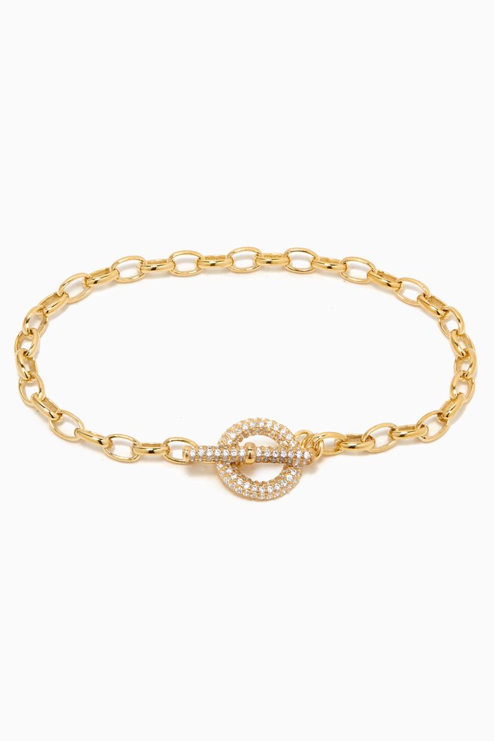 

Pave Toggle Chain Link Bracelet in Yellow Gold-plated Sterling Silver