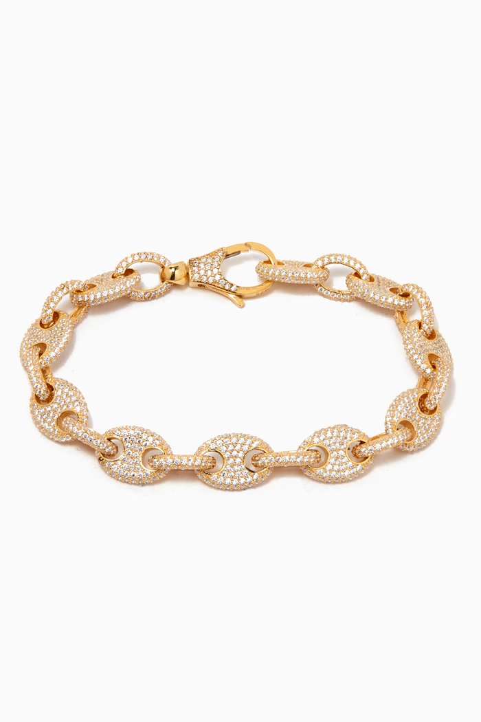 Full Pavé Mariner Chain Bracelet in Yellow Gold-plated Sterling Silver