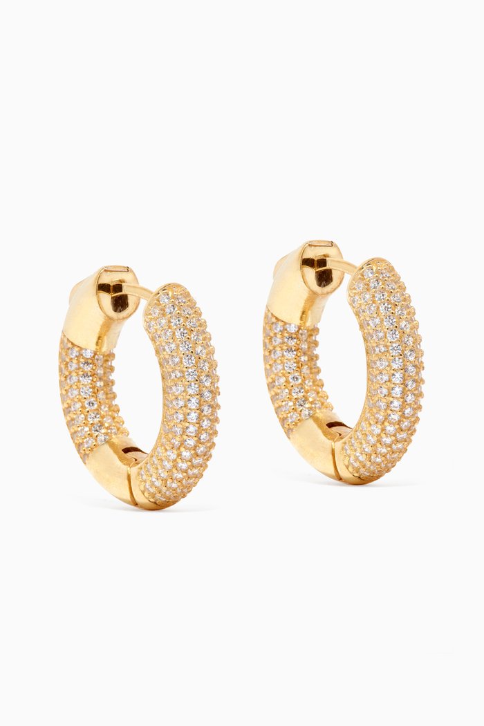 

Double Sided Pavé Huggie Earrings in Yellow Gold-plated Sterling Silver