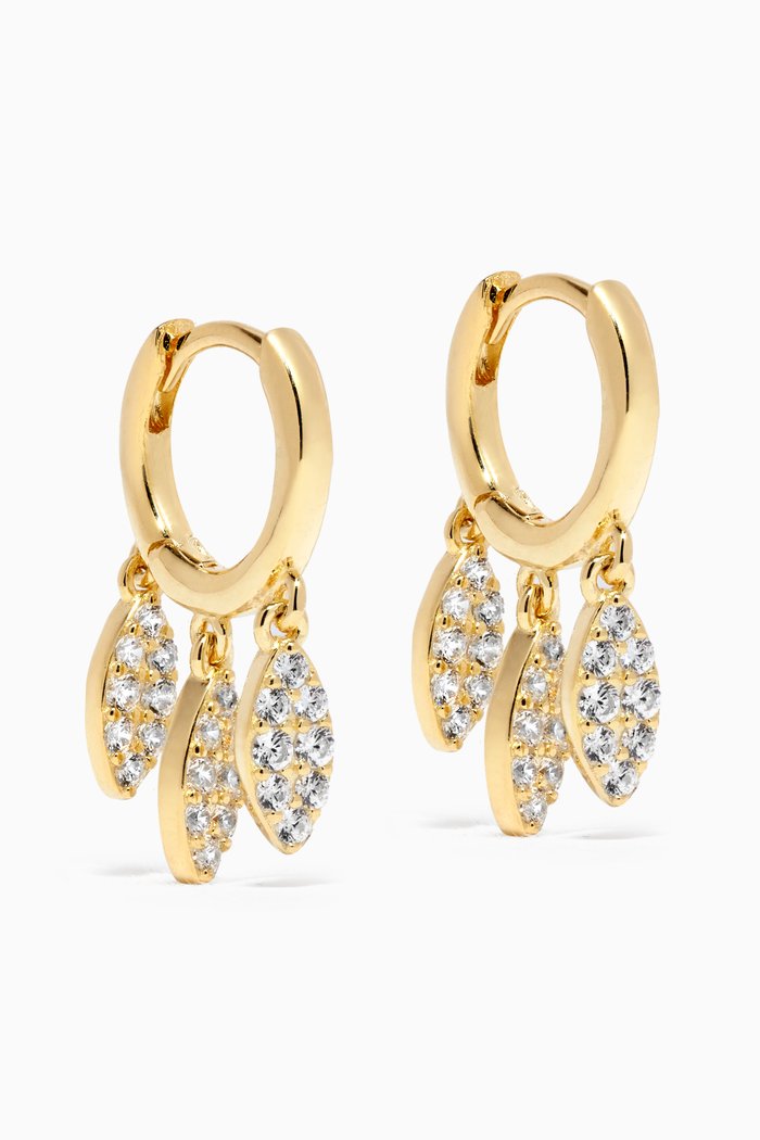

Dangling CZ Leaf Huggie Earrings in Yellow Gold-plated Sterling Silver