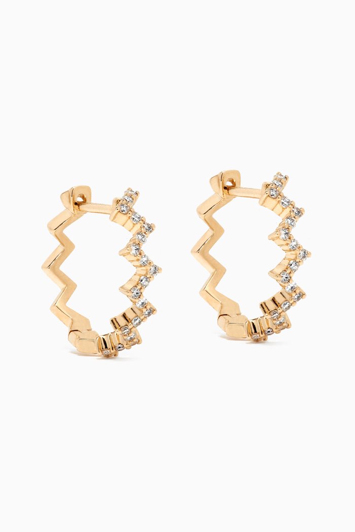 Diamond Zig Zag Pavé Huggie Earrings in 14kt Yellow Gold