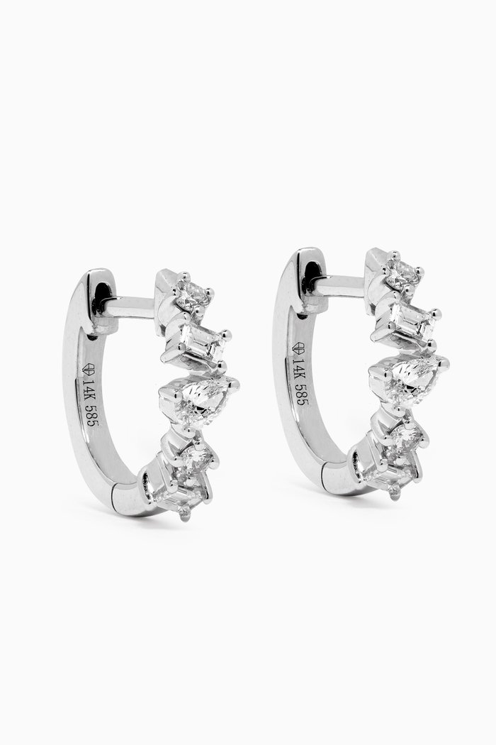 

Multi Shape Diamond Huggie Earrings in 14kt White Gold, Silver